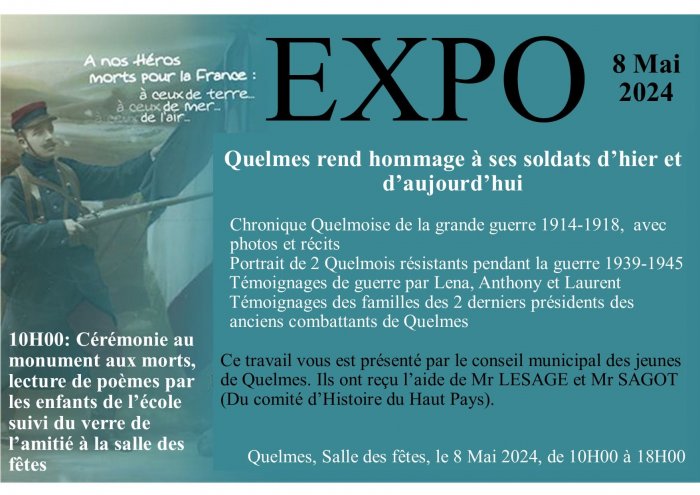 Exposition à Quelmes le 8 mai - Salle des Fêtes de 10h à 18h