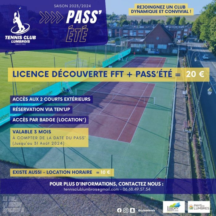 Licence découverte FFT + PASS'été à 20€ au Tennis Club Lumbrois 