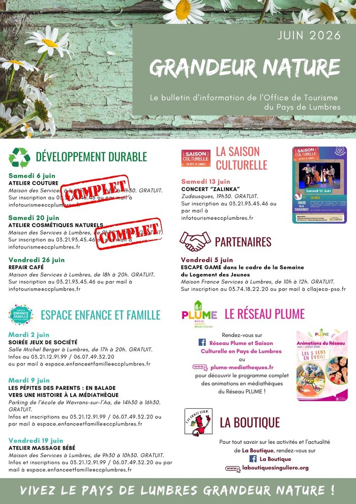 Développement durable, Espace Enfance et Famille, Saison Culturelle, Partenaires, Réseau Plume, La Boutique