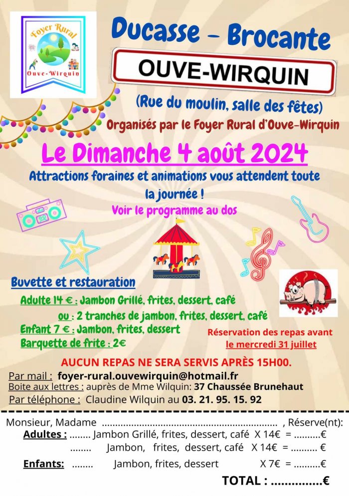 Ducasse - Brocante à Ouve-Wirquin le 4 août de 8h à 18h - Randonnée et chasse au trésor pour les enfants le matin - Spectacle à 16h - 